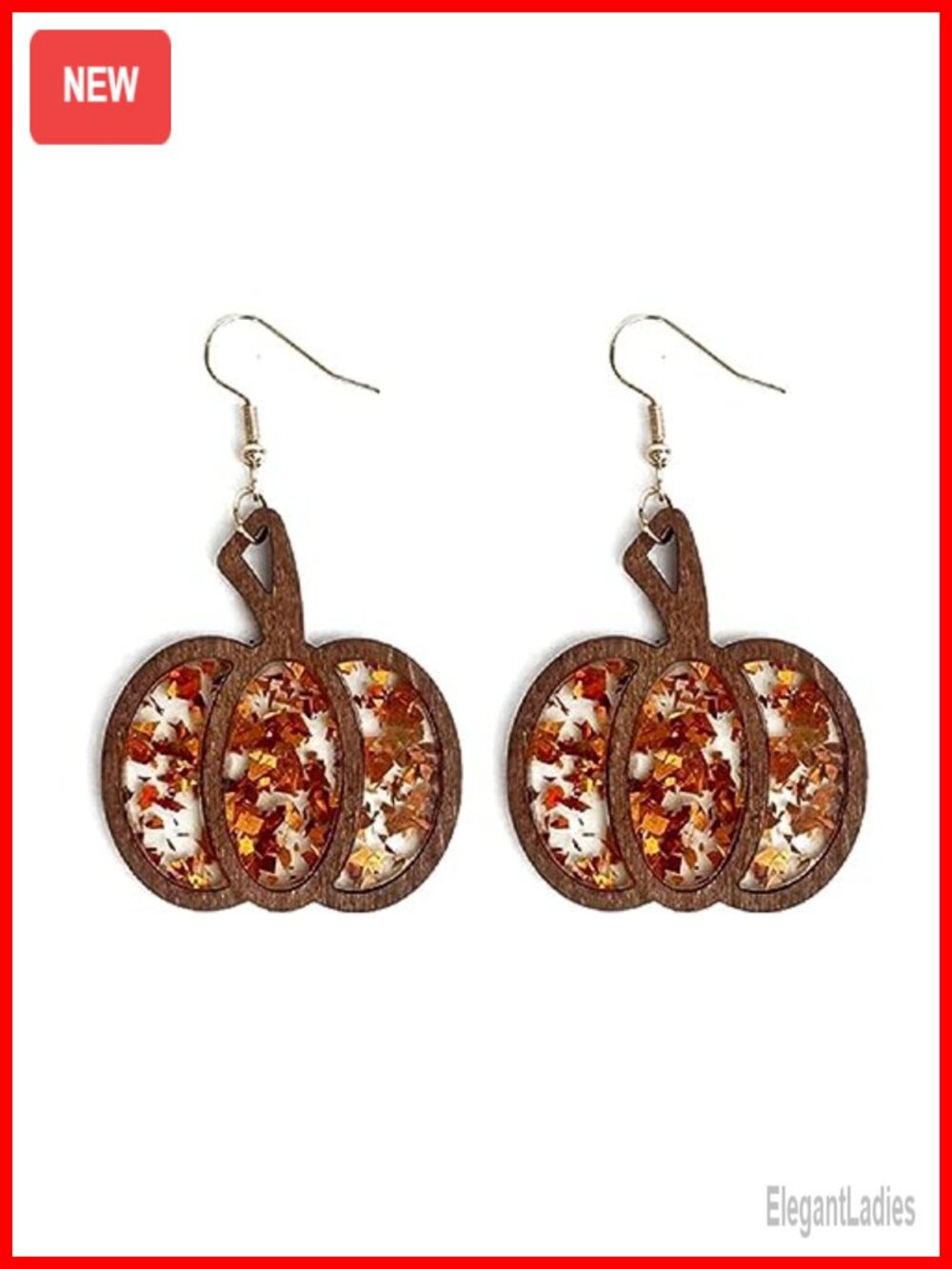 Handmade Wooden Leather Pumpkin Dangle Earrings Fall Thanksgiving Jewelry